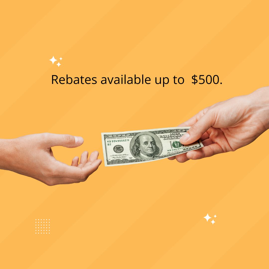 Rebates available image Hands passing cash to one another