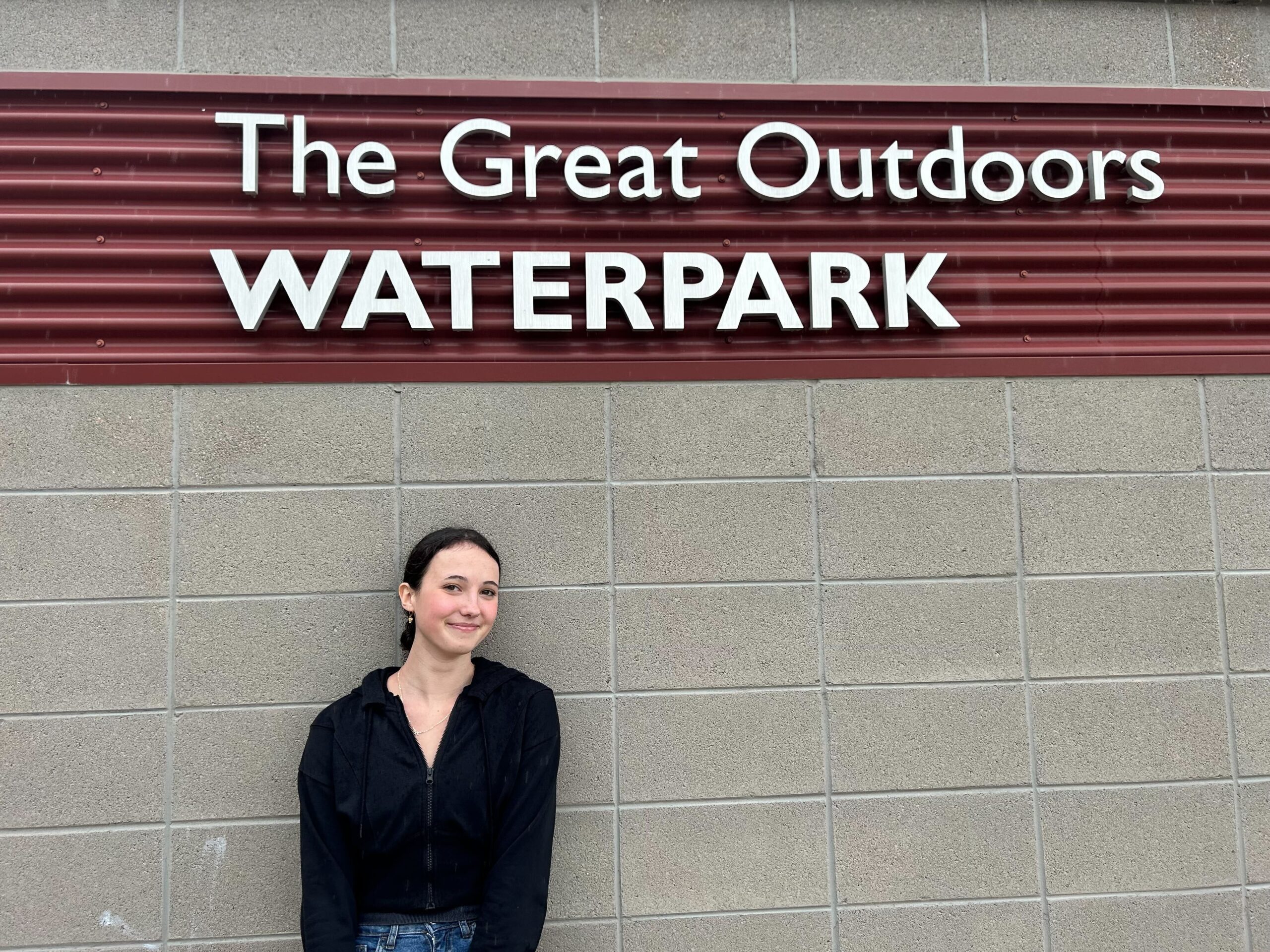 Azalea in front of the Great Outdoors Waterpark sign